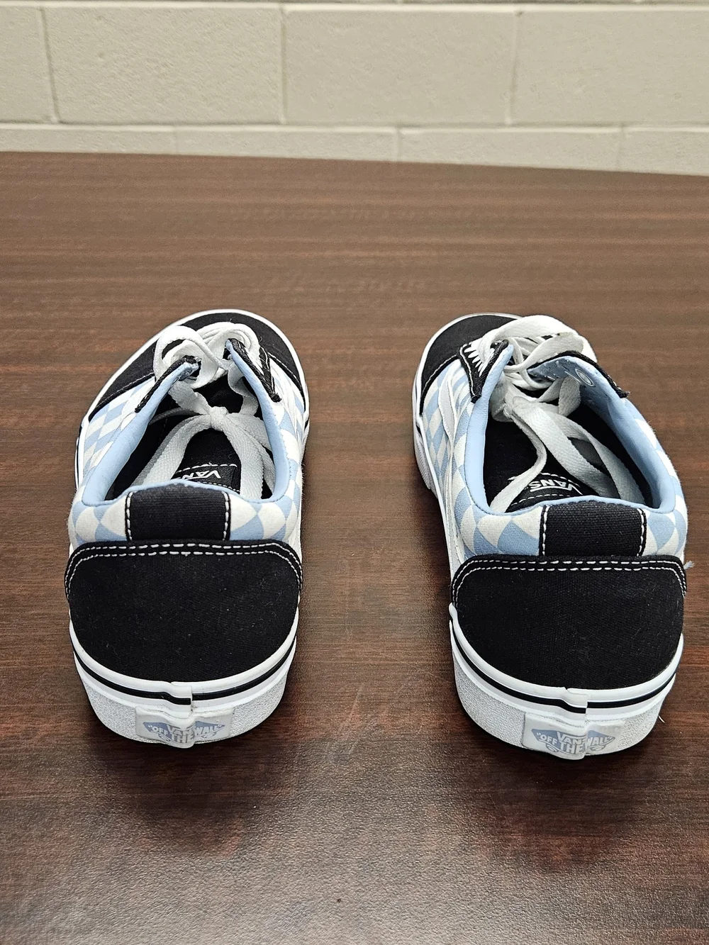 Vans Checkerboard Low-Top Sneakers in Black and Light Blue